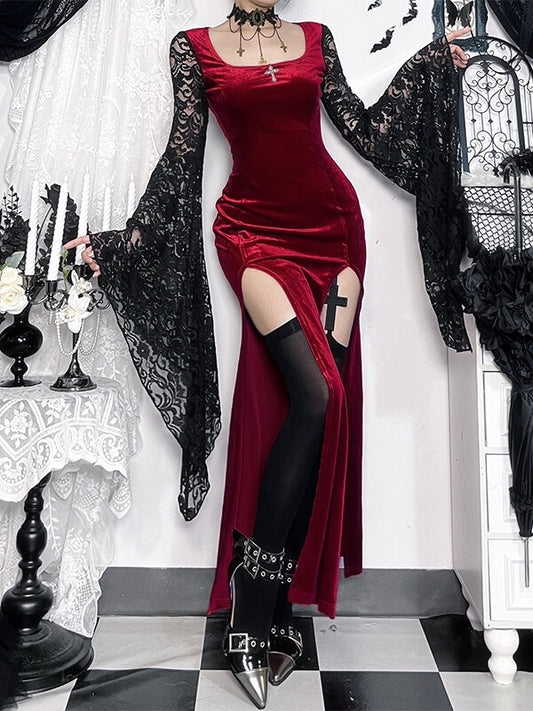 cutiekill-dark-witch-lace-sleeves-high-slit-dress-ah0868