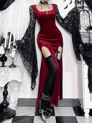 cutiekill-dark-witch-lace-sleeves-high-slit-dress-ah0868