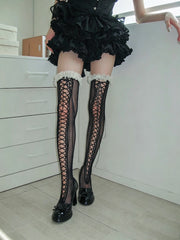 Darkness dream lace-up fishnet stockings
