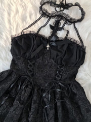 Darkness princess halter cross lace dress
