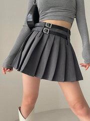 Double belts academia skirt
