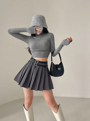 Double belts academia skirt