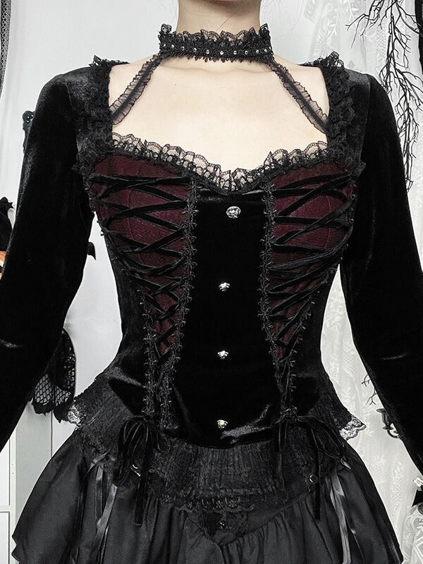 cutiekill-elegant-goth-lace-up-ribbon-top-ah0778