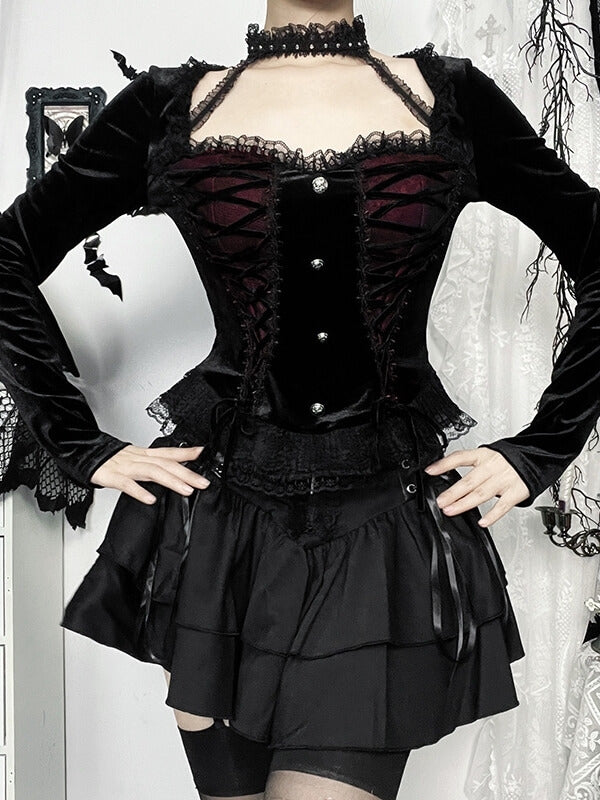 cutiekill-elegant-goth-lace-up-ribbon-top-ah0778