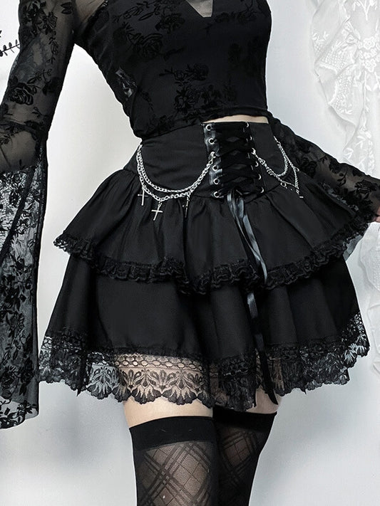 cutiekill-fairy-goth-floral-top-chains-skirt-ah0550