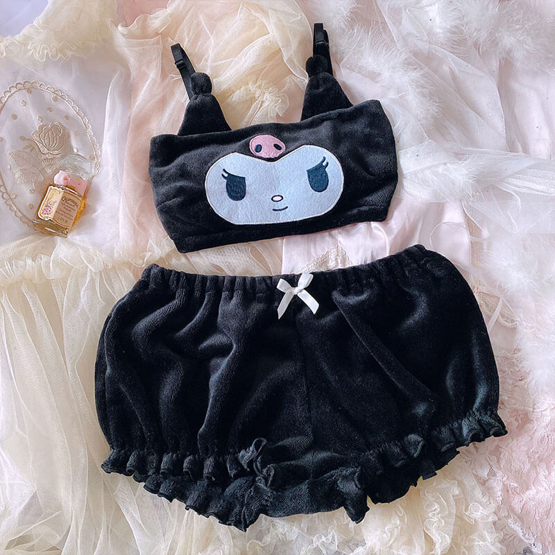 Kawaii Cute Goth Underwear Set Lace Sanriocore Aesthetic Set