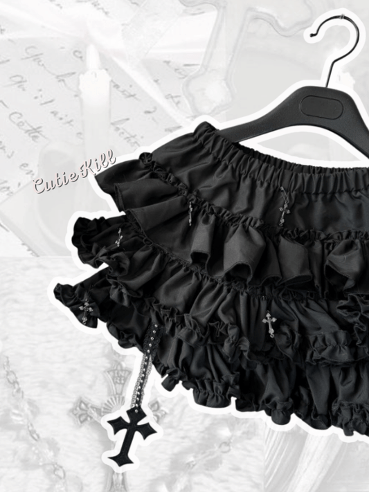 Girly doll ruffled cross bloomer skirt