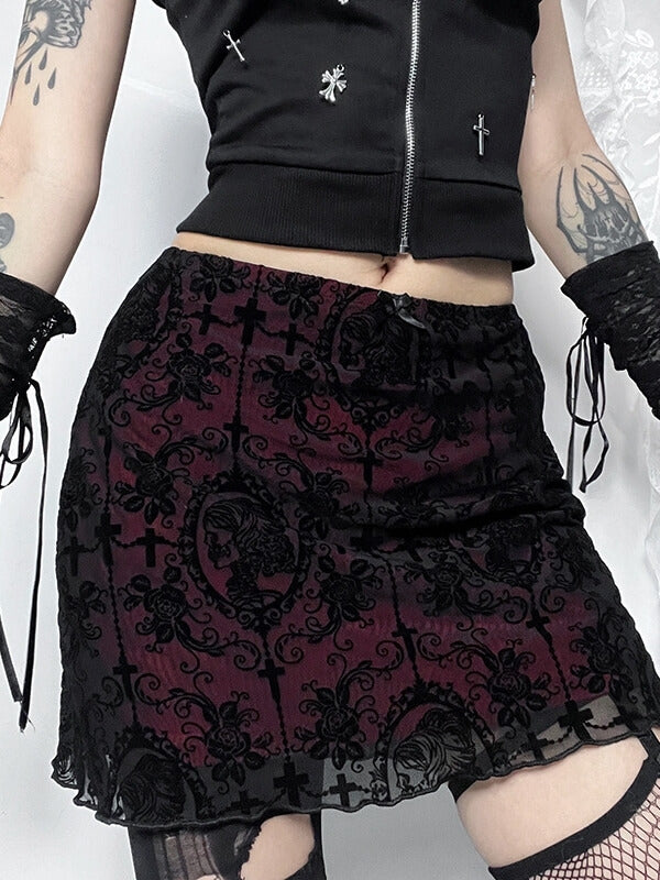 cutiekill-goth-wine-lace-skirt-ah0668