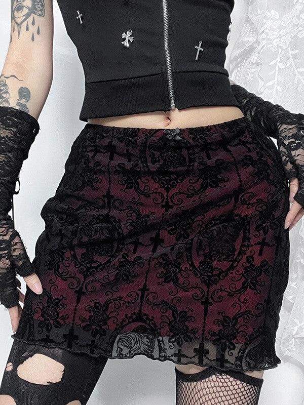 cutiekill-goth-wine-lace-skirt-ah0668