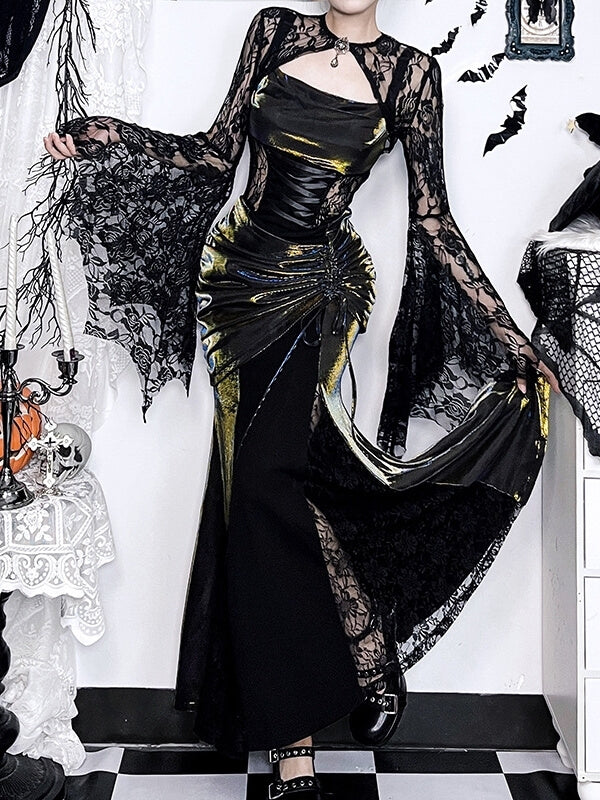 cutiekill-gothic-aesthetic-lace-up-fishtail-dress-ah0858