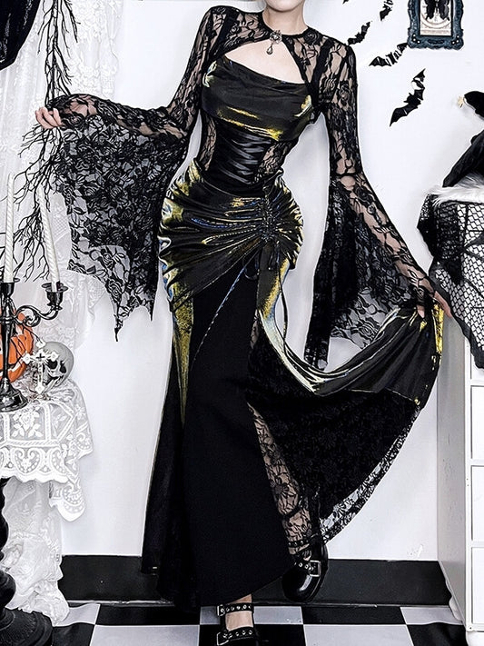 cutiekill-gothic-aesthetic-lace-up-fishtail-dress-ah0858
