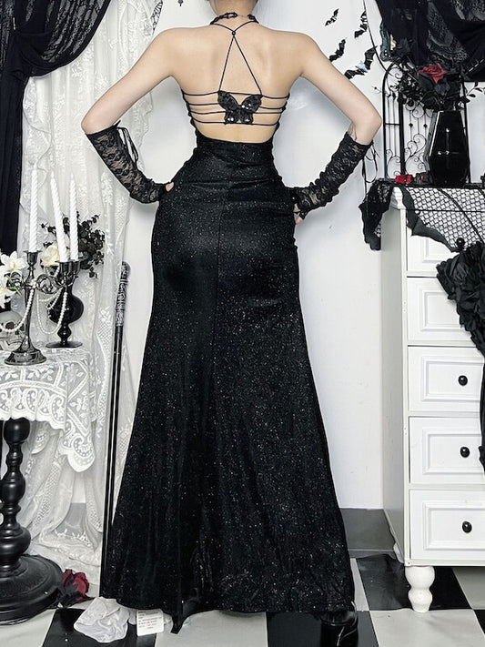 Gothic butterfly sparkling high slit dress