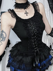 Gothic lace-up tank top with choker