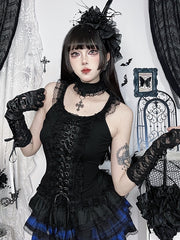 Gothic lace-up tank top with choker