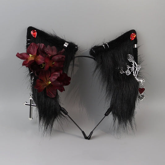 Handmade gothic rose cosplay wolf-themed headband 800