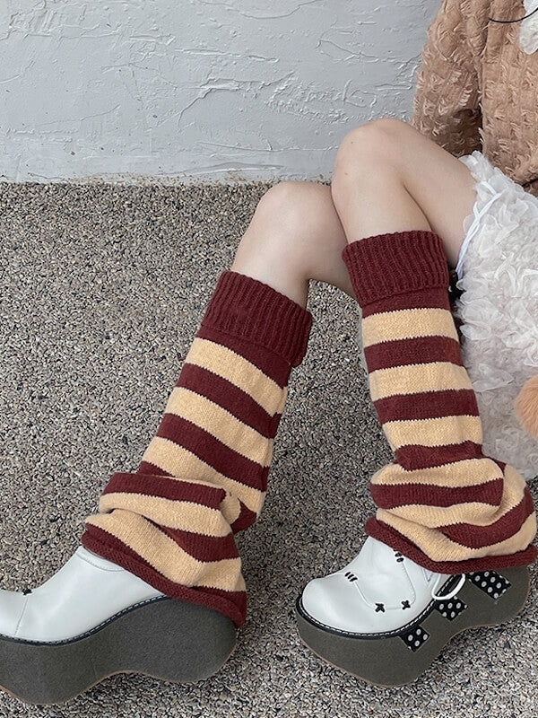 Hot girl y2k stripes knit leg warmers