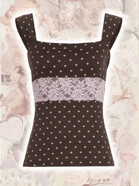 Josette chocolate polkadot lace cami top
