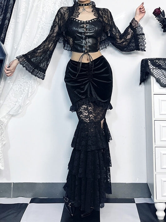 Lace patchwork fishtail skirt