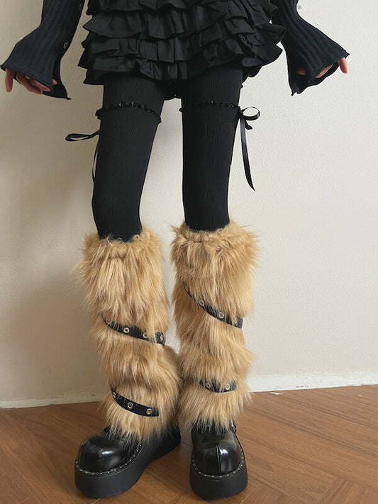 cutiekill-maillard-gothic-brown-furry-pu-leg-warmers-c0506