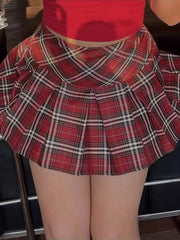 [Plus size] Academia red mini skirt