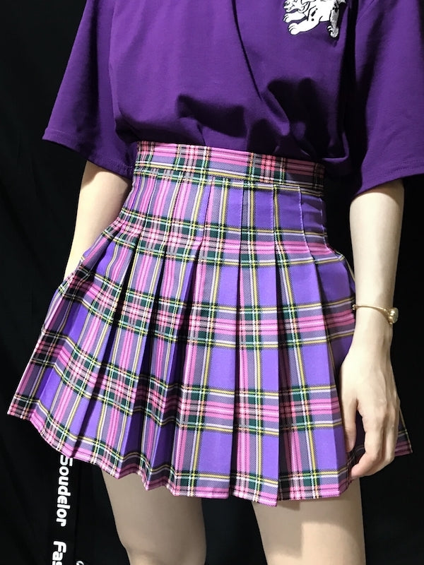 Back to Stock Plus size E girl purple plaid skirt Cutiekill