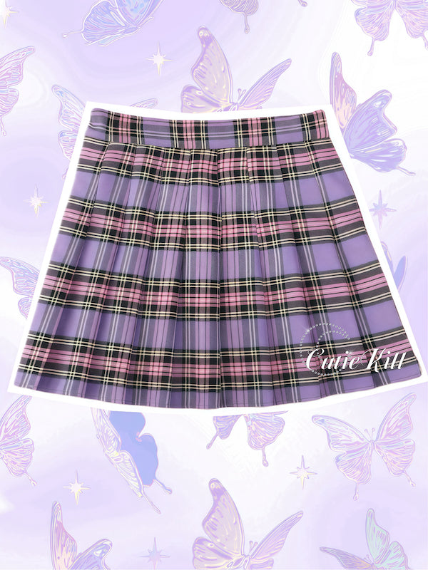 Back to Stock Plus size E girl purple plaid skirt Cutiekill