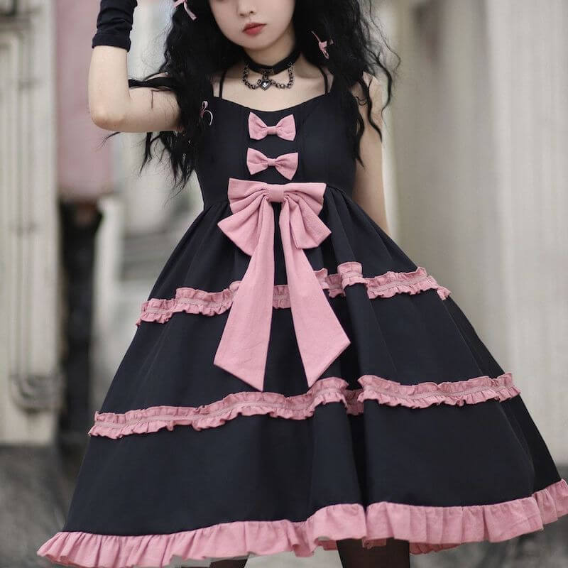cutiekill-princess-berry-black-pink-bow-dress-jk0060