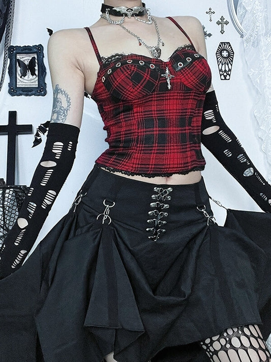 cutiekill-punk-cross-red-plaid-camisole-ah0814