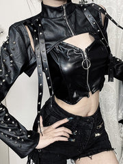 Punk girl rivet leather bolero