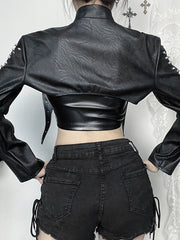 Punk girl rivet leather bolero