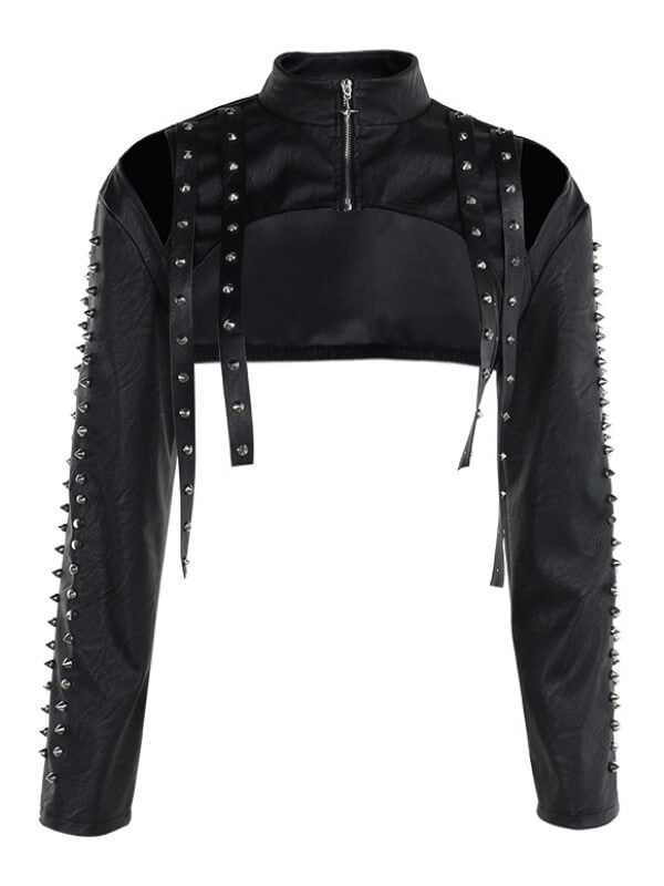 Punk girl rivet leather bolero