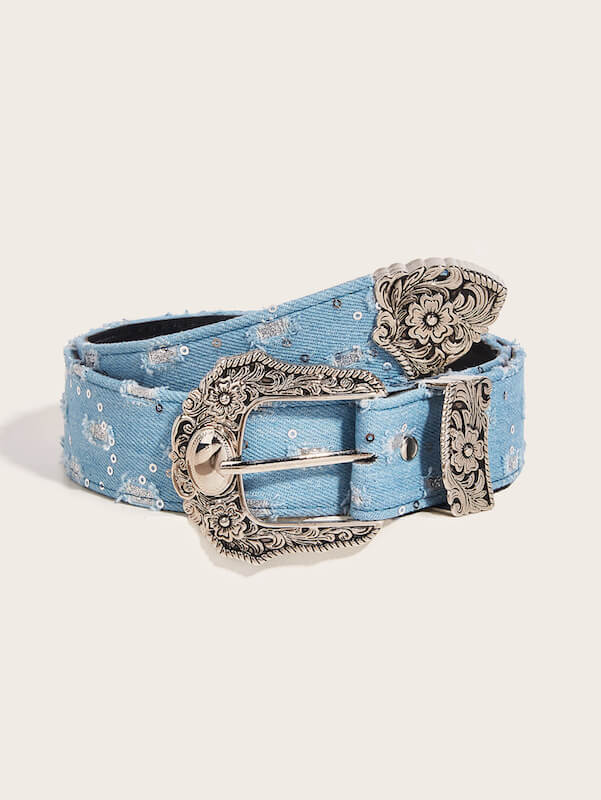 Retro distressed denim belt