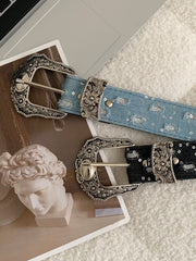 Retro distressed denim belt