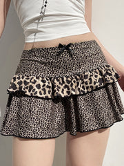 Retro leopard print layered skirt