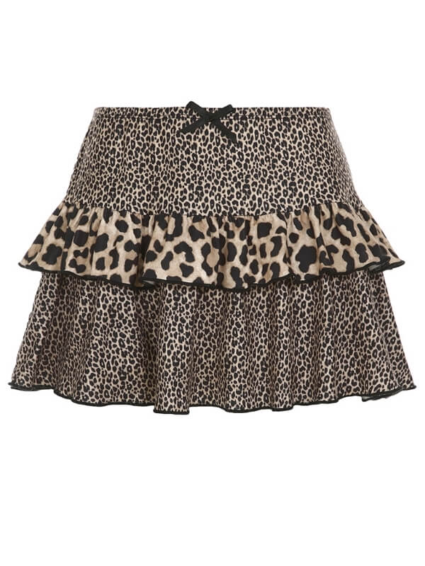 Retro leopard print layered skirt