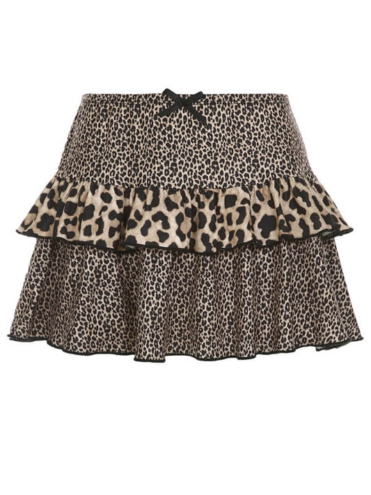 Retro leopard print layered skirt 600