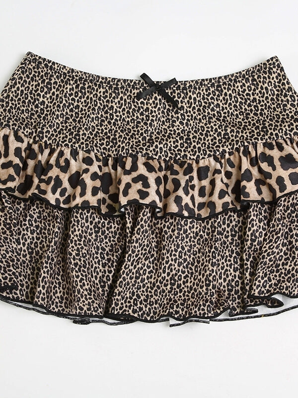 Retro leopard print layered skirt