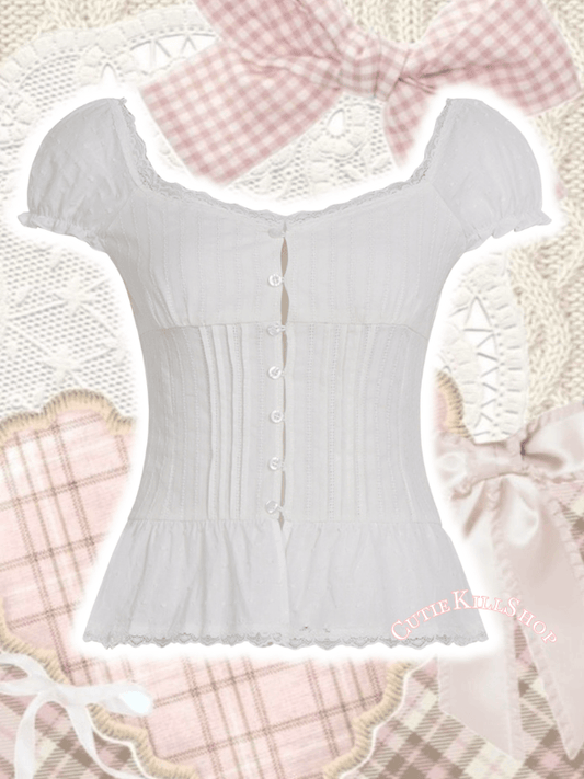 Selene puff doll ribbed blouse