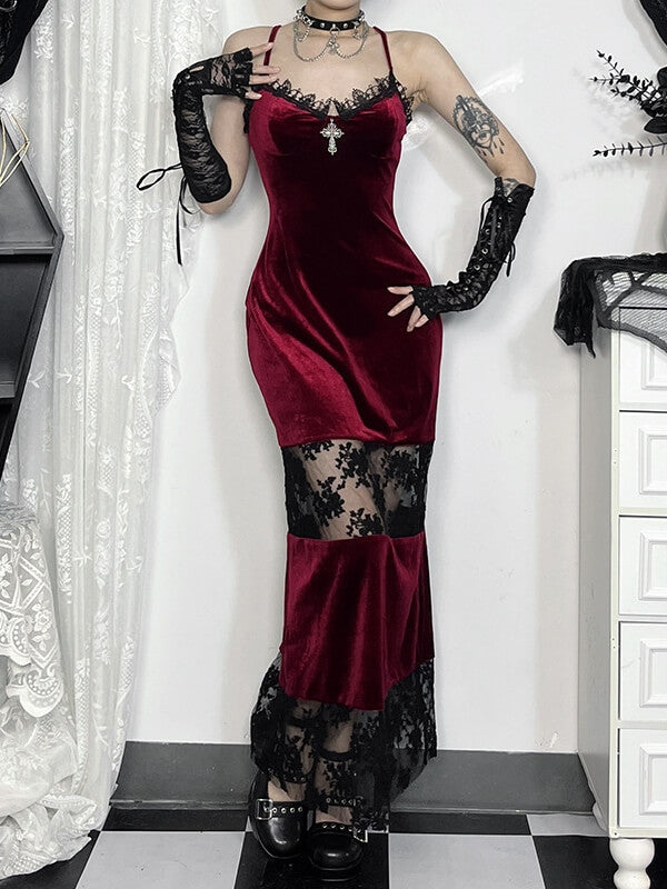 Spooky goth lace patchwork dress