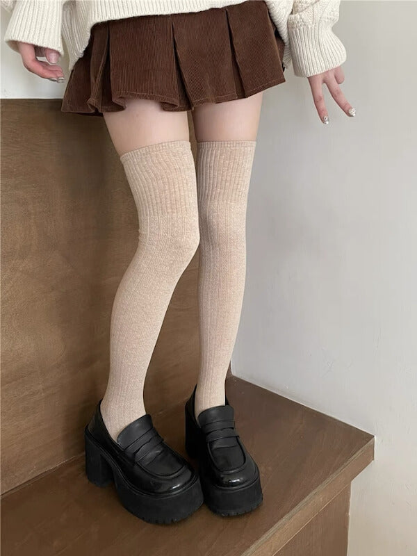 Twist knit academia winter stockings - Oat