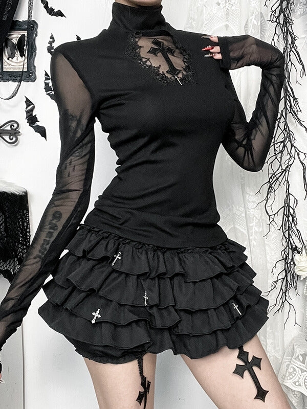 cutiekill-vintage-cross-mesh-sleeves-gothic-top-ah0799