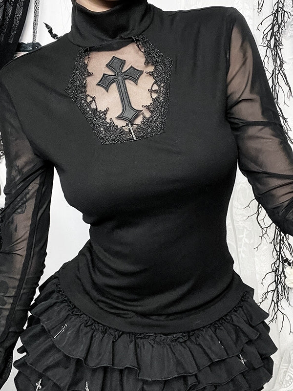 cutiekill-vintage-cross-mesh-sleeves-gothic-top-ah0799