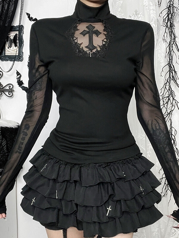 cutiekill-vintage-cross-mesh-sleeves-gothic-top-ah0799