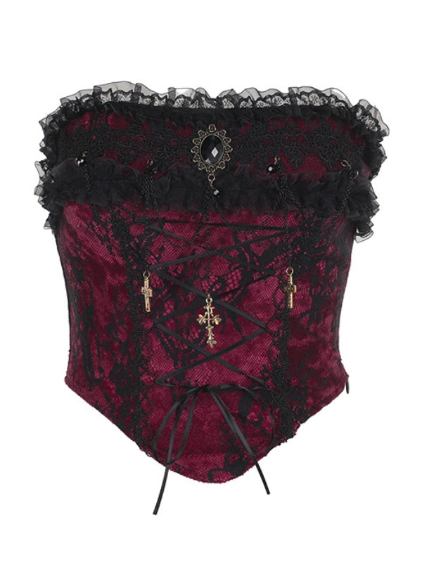 Vintage goth lace up gem corset
