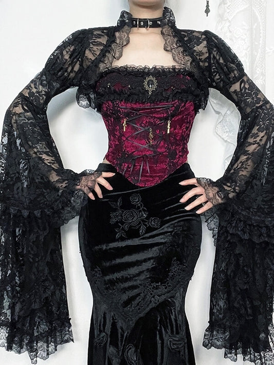 Vintage goth lace up gem corset
