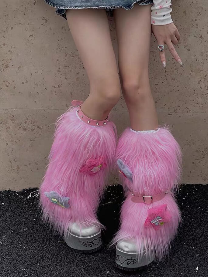 Pink furry y2k garter stars leg warmers – Cutiekill