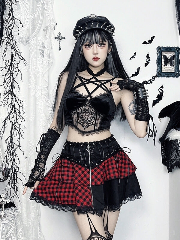 cutiekill-y2k-black-red-mix-up-gothic-skirt-ah0768