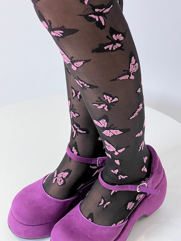 Textured tights with cute animal embroidery