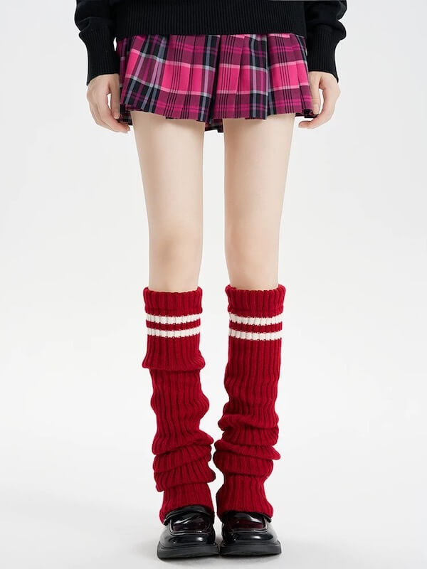 cutiekill-y2k-double-stripe-over-knee-knit-leg-warmers-c0258