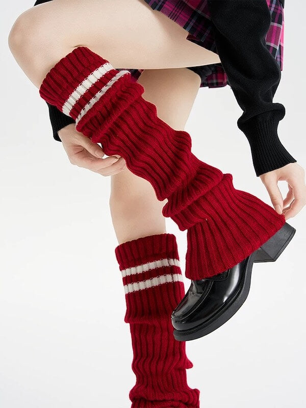 cutiekill-y2k-double-stripe-over-knee-knit-leg-warmers-c0258